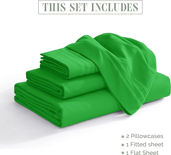 Elegant Comfort Luxurious 1500 Premium Hotel Quality Microfiber 4-Piece Sheet Set, 18-24 Inches Deep - Extra Deep Pocket Sheets - Ultra Soft 4PC Deep Pocket Sheets, Full, Emerald Green