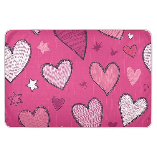 Waterproof Bed Pad Reusable Changing Pad Toddler Mattress Protector Large Pee Pad Baby Diaper Pad Soft Washable Liner Hot Pink Hearts and Stars