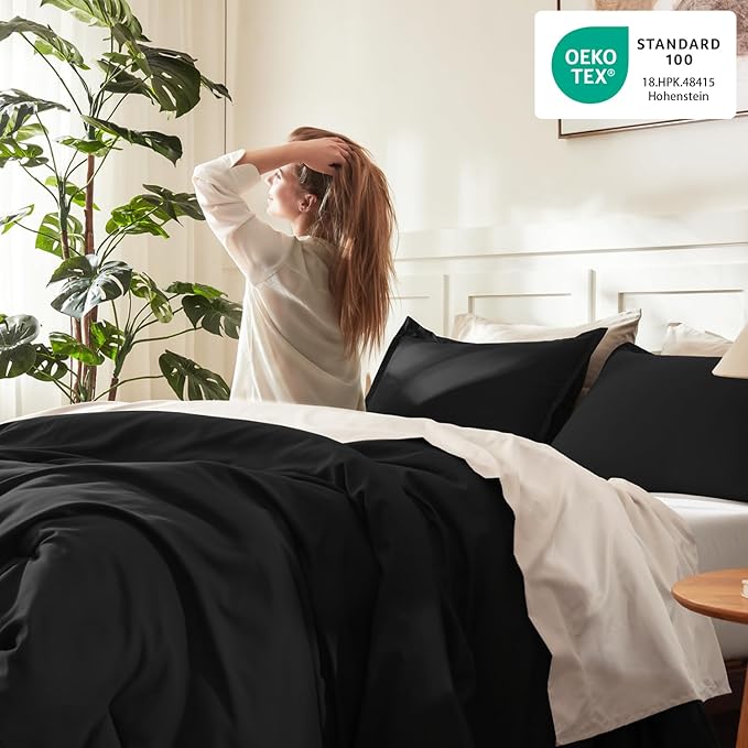 Litanika Oversized King Comforters Black Super King Size, 3 Pieces Lightweight Solid Bedding Comforter Set, All Season Fluffy Bed Set (120x120In Comforter & 2 Pillowcases)