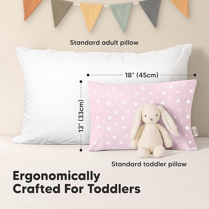 KeaBabies 2-Pack Toddler Pillows 2 Year Old to 5-13x18 Soft Organic Cotton Kids Pillow for Sleeping, Travel, School, Daycare, Nap, Toddler Bed, Machine Washable, Without Pillowcase (Daisy)
