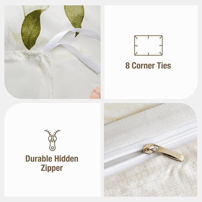 Lekesky Boho Duvet Cover King Size, King Comforter Cover White Floral Printed Duvet Cover Set, 3 Pieces Soft Microfiber Bedding Set with Zipper and 2 Pillowcases (King, 104"x90")