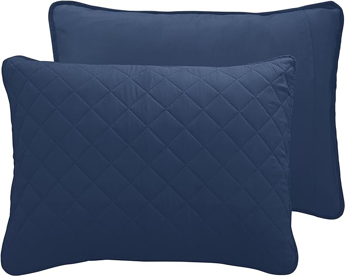 Easy-Going Full/Queen Size Reversible Quilt Set with 1 Quilt and 2 Pillow Shams, Soft Bed Quilt Cover, Water Resistant Lightweight Microfiber Bedspread, Stain Resistant, Dark Blue/Light Blue