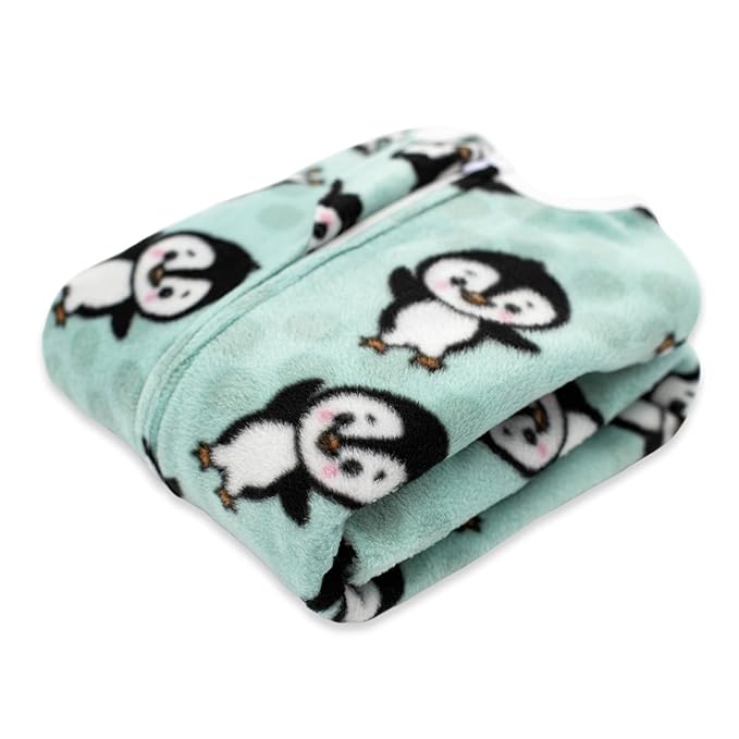 SleepingBaby Zipadee-Zip Transition Swaddle - Cozy Fleece Wearable Blanket with Two-Way Zipper for Baby Sleep - Perfect Penguin, Small (4-8 Month)