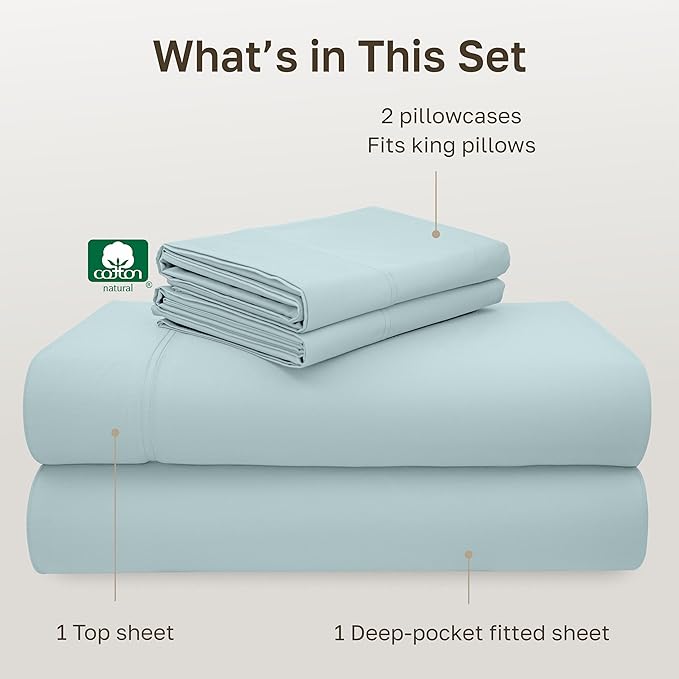 California Design Den Luxury King Size Sheet Set - 100% Cotton, 600 Thread Count Deep Pocket King Sheets, Hotel-Quality Bedding with Sateen Weave - Seafoam