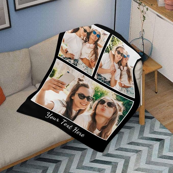 Customize Blankets with Photos, 3 Photos Customizable Blanket Personalized Blankets and Throws Best Friend Blanket for Besties BBF Friendship Gifts for Women