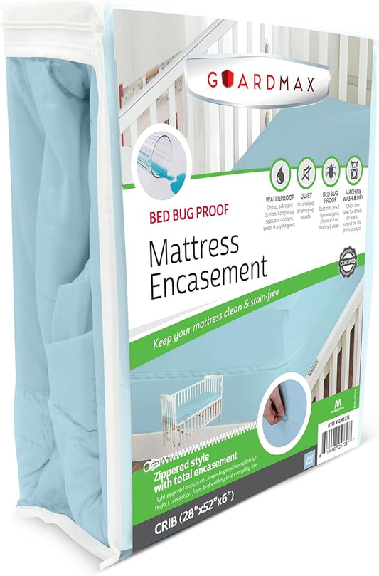Guardmax Jersey Knitted Crib Size Zippered Mattress Encasement - Waterproof & Bed Bug Proof Mattress Protector - Comfortable, Soft, and Noiseless Zippered Bedding - Dust Mite Proof (28 x 52 x 6)