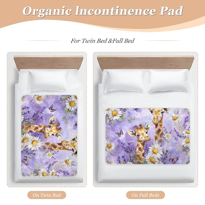 Waterproof Bed Pad Reusable Changing Pad Toddler Mattress Protector Large Pee Pad Baby Diaper Pad Soft Washable Liner Watercolor Giraffe Daisy Purple