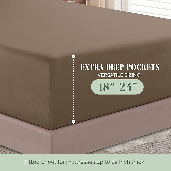 Elegant Comfort Luxurious 1500 Premium Hotel Quality Microfiber 4-Piece Sheet Set, 18-24 Inches Deep - Extra Deep Pocket Sheets - Ultra Soft 4PC Deep Pocket Sheets, Twin/Twin XL, Taupe