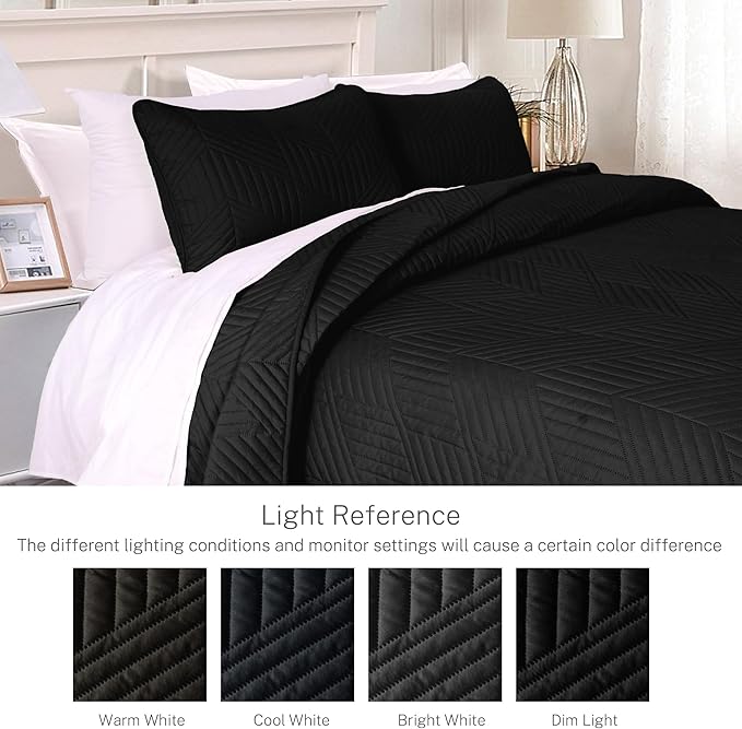 Exclusivo Mezcla California King Quilt Bedding Set, Lightweight Black Oversized King Bedspreads Soft Modern Geometric Coverlet Set for All Seasons (1 Quilt and 2 Pillow Shams)