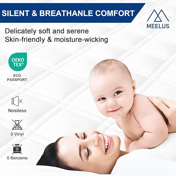 Twin XL Mattress Protector, Breathable Waterproof Mattress Pad Cover Fitted Deep Pocket 8"-21", Soft Noiseless Mattress Cover Washable Cooling Padded ffor Home, College Dorm, White