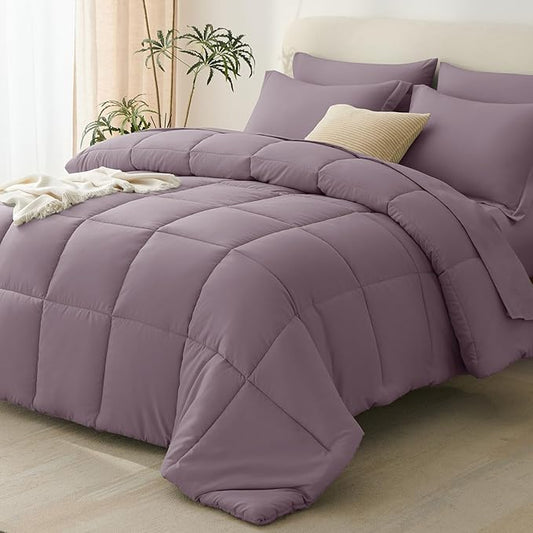 CozyLux Queen Comforter Set Dusty Purple, 7 Pieces Bed in a Bag Queen, All Season Breathable Bedding Set, Oeko-Tex Certified Bed Set with Down Alternative Comforter, Sheets, Pillowcases & Pillow shams