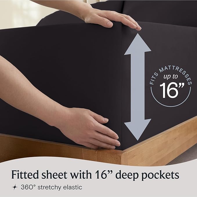 LuxClub 4 PC California King Sheet Set, Breathable Luxury Bed Sheets, Deep Pockets 18" Wrinkle Free Cooling Sheets Machine Washable Hotel Bedding Silky Soft - Black Cal King