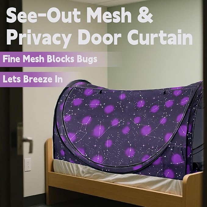 Pop-Up Bed Tent Twin Size, Indoor Privacy Canopy with 4 Doors & Mosquito Mesh – Breathable Sleeping Tent for Bedroom, Dorm, or Home Use, Easy Foldable Design