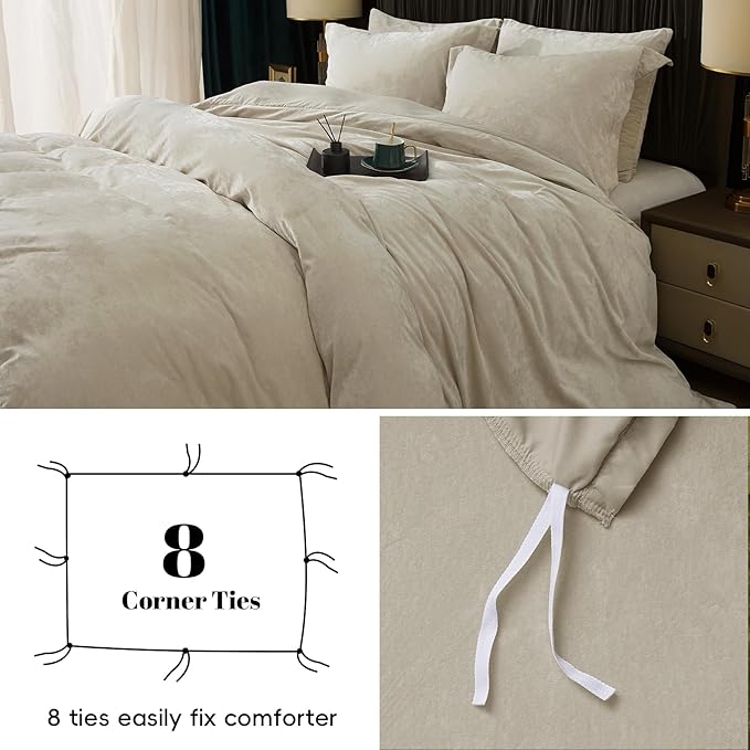 PHF Truly Velvet Duvet Cover Set King Size, 3pcs Ultra Soft Breathable Comforter Cover Set, Luxury Cozy Flannel Duvet Cover with Pillow Shams Bedding Collection, 104" x 90", Sand