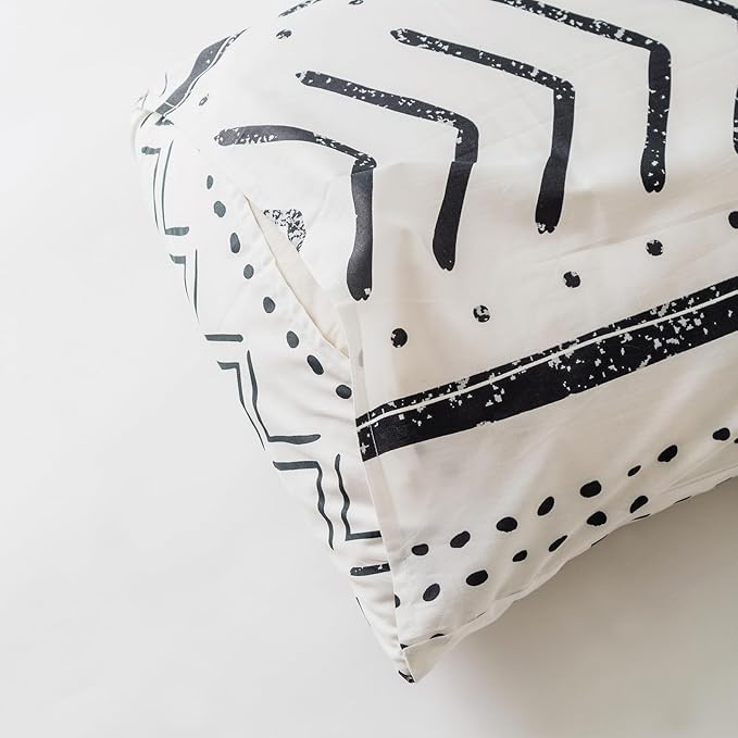 YuHeGuoJi Black White Boho Duvet Cover King 100% Cotton 3 Pcs Set 1 Modern Geometric Aztec Duvet Cover with Zipper Ties 2 Pillowcases Striped Arrow Polka Dots Print Bedding Set Soft