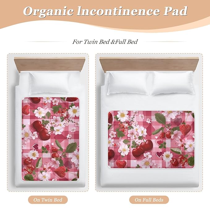Waterproof Bed Pad Reusable Changing Pad Toddler Mattress Protector Large Pee Pad Baby Diaper Pad Soft Washable Liner Pink Red Checkered Floral Cherry Strawberry