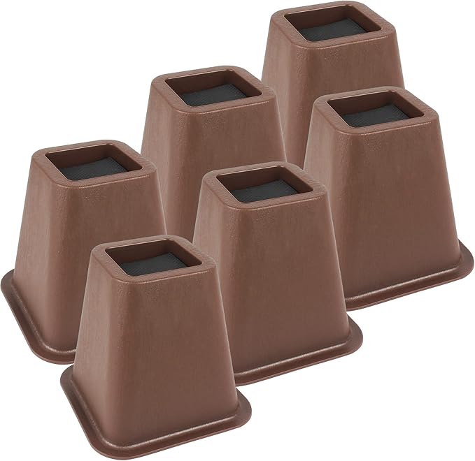 DEDU Bed Risers 6 Inch Heavy Duty 6 Pack, Furniture Risers for Sofas Oversized, Couch Risers with Non-Slip Pad Supports Up to 2200 Lbs for Bed, Desk, Chair (Tobacco)