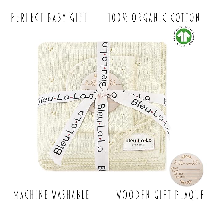 Baby Gift Set - Organic Cotton Newborn Blanket Essentials, Thoughtful Baby Shower & New Baby Gift for Boys & Girls (Pointelle - Butter Cream)