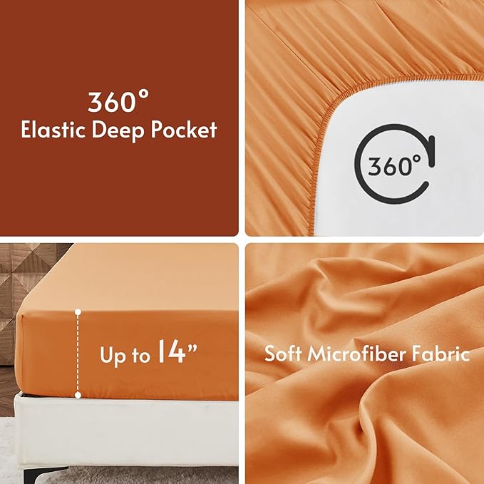 MUXHOMO 5 Pieces Twin Comforter Set, Reversible Bed in a Bag Twin Size, All Season Bedding Set with Comforter, Flat Sheet, Fitted Sheet, Pillowcases & Shams, Burnt Orange & Camel