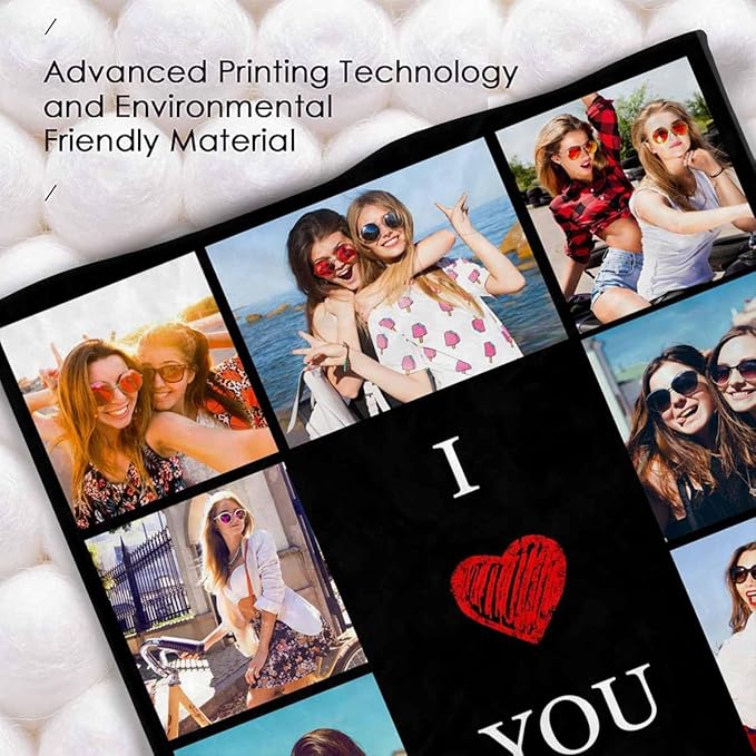 Picture Blankets Customized, 10 Photos Personalized Blanket Personalized Friends Blankets Custom Best Friend Birthday Gifts for Women Sister Girls, 8 Sizes
