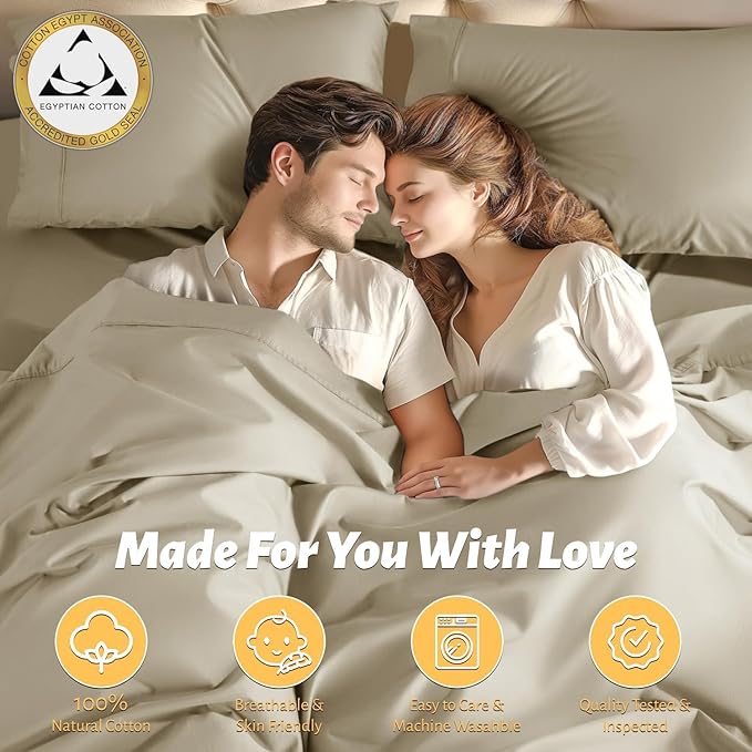 Shilucheng 100% Egyptian Cotton King Size Sheets Set - 1000 Thread Count，Luxury Cotton Bed Sheets，Breathable & Cooling Bedding and Pillow Cases, 16 Inch Deep Pocket - 4 Piece (Linen, King)