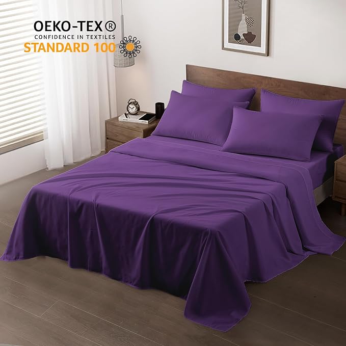 Maple&Stone Twin Flat Sheet 6 Pack,Premium Soft & Breathable,Brushed Microfiber Fabric,Anti-Shrinkage & Non-Fading,Bulk Flat Sheets Only Twin Size (Purple)