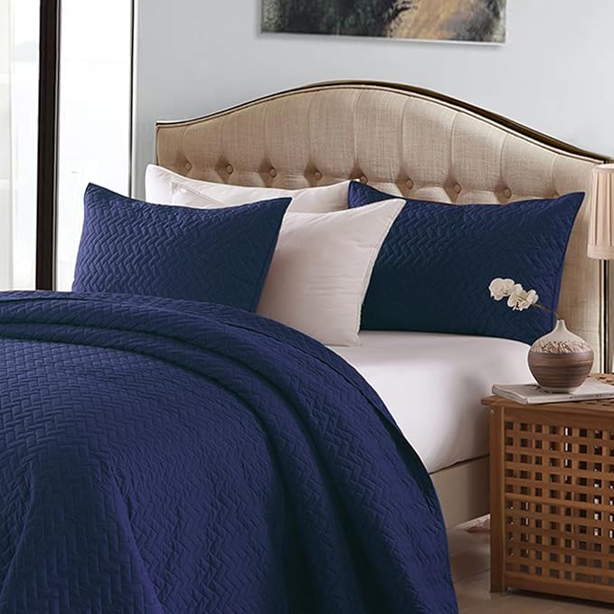 JML Quilts Set, Bedspread Coverlet Set with Pillowcases - 3 Piece Soft and Lightweight Bed Quilt for Spring, Autumn and Summer (Embossed Weave - Royal Blue, King(92"x104"))