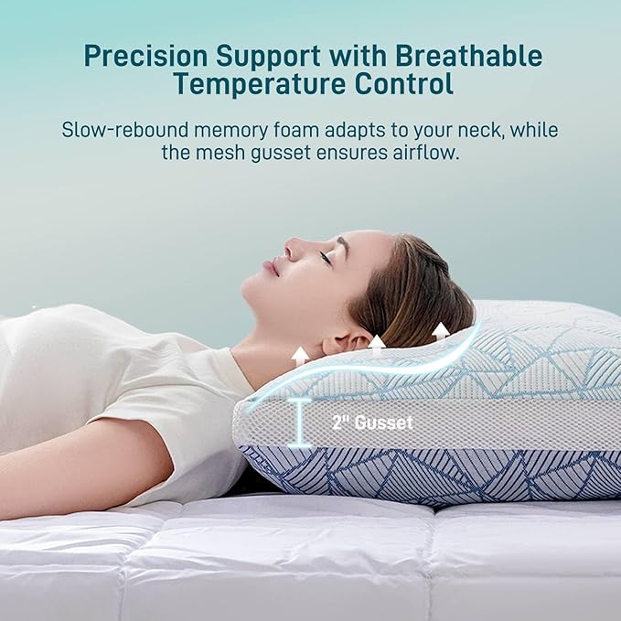 Shredded Memory Foam Cooling Soft Bamboo Viscose Pillows Adjustable Hypoallergenic Hotel Quality Pillows for Stomach, Back or Side Sleeper, Oeko-TEX Certified Queen Size Set of 2