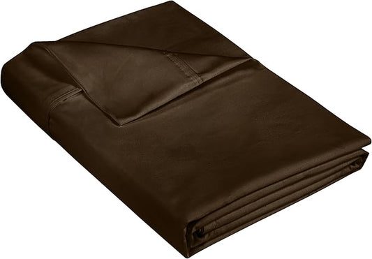400 Thread Count 100% American Grown Cotton Flat Sheet - Cooling Sheets - Queen Sheets - Luxury Sateen Weave - Queen Flat Sheet Sold Separately - Chocolate Flat Sheet Only (Queen, Egyptian Camel)