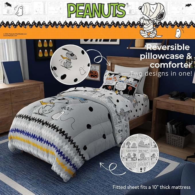 Peanuts Snoopy Bedding Set, 4 Piece Super Soft Reversible Comforter and Sheet Set, Twin, (100% Officially Licensed Product) by Franco Collectibles