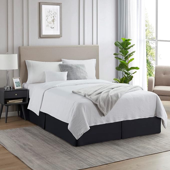 Nestl Black Twin Bed Skirt - Twin Size Bed Skirt 14 Inch Drop - Brushed Microfiber Bed Skirts - Hotel Quality Pleated Bed Skirt - Shrinkage & Fade Resistant