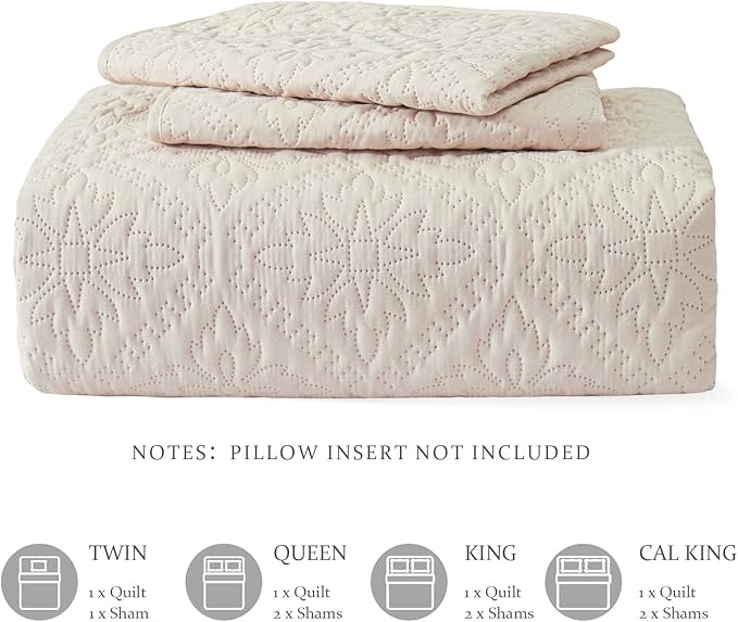 Exclusivo Mezcla King Quilt Bedding Set, Lightweight Soft Bedspreads Coverlets with 2 Pillow Shams, Modern Brich Beige Oversized Quilts King Size for All Seasons