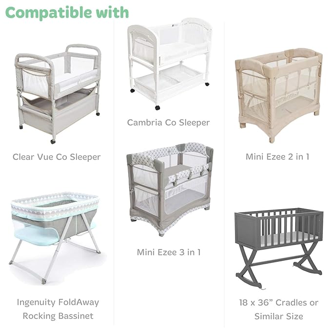 Baby Cradle Sheets Fitted 18x36x2 - Compatible with Arms Reach Co Sleeper Cambria, Clear Vue, Mini Ezee,Bassinet - Pure Jersey Cotton - Breathable | Unisex