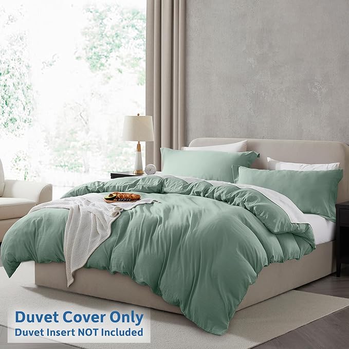 Nestl Sage Green Duvet Cover Queen Size - Soft Prewashed Queen Duvet Cover Set, 3 Piece, with Zipper Closure, 1 Duvet Cover 90x90 inches and 2 Pillow Shams