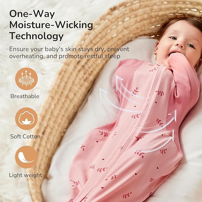 KIDIRA Swaddle for Newborns, Baby Swaddles 0-3 Months 5-13lb, Swaddle Sleep Sack 0-3 Months Newborn with Moisture-Wicking Fabric, Promotes Healthy Hip Development, 2-Way Zipper, 1Pack (Pink Print)