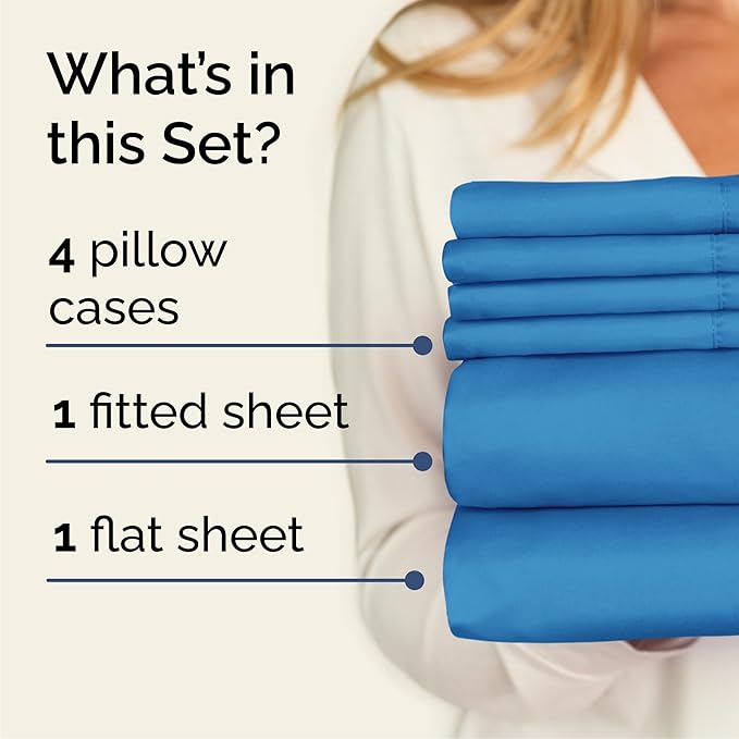 Cal King 6 Piece Sheet Set - Comfy Breathable & Cooling - Soft Hotel Luxury Bedding Set with 8-16 Inch Deep Pockets - 1 Flat & 1 Fitted Sheet & 4 Pillowcases - Wrinkle Free & Easy Care - Denim Blue