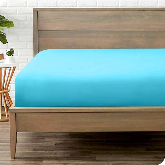 Bare Home Fitted Bottom Sheet Twin Size - Premium 1800 Microfiber - Ultra-Soft Hotel Luxury - Deep Pocket - Durable and Long Lasting (Twin, Aqua)