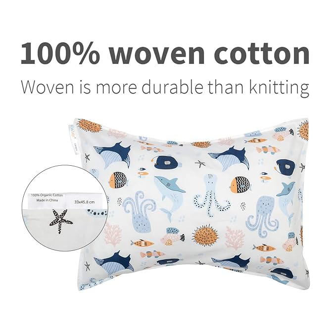 ALVABABY Toddler Pillowcases 2 Pack Organic Cotton Kids Pillow Cover Fit 13"x 18" or 12"x16" Envelope for Girl Boy Sleepy Travel