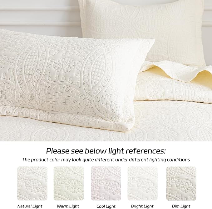 SheRest Twin Quilt Bedding Set - Soft Breathable Bed Quilt, Modern Style Embossed Bedspreads, Lightweight Microfiber Reversible Coverlet for All Seasons, Cream, 1 Quilt&1 Pillow Sham