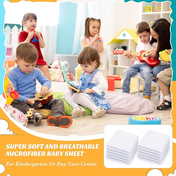 Lounsweer 10 Pcs Daycare Nap Mat Sheet 24 x 52 Day Care Rest Mat Cover Fitted Polyester Baby Pillowcase Style Sheets for Boy Girl Classroom Nursery Kindergarten Kid Sleeping, White