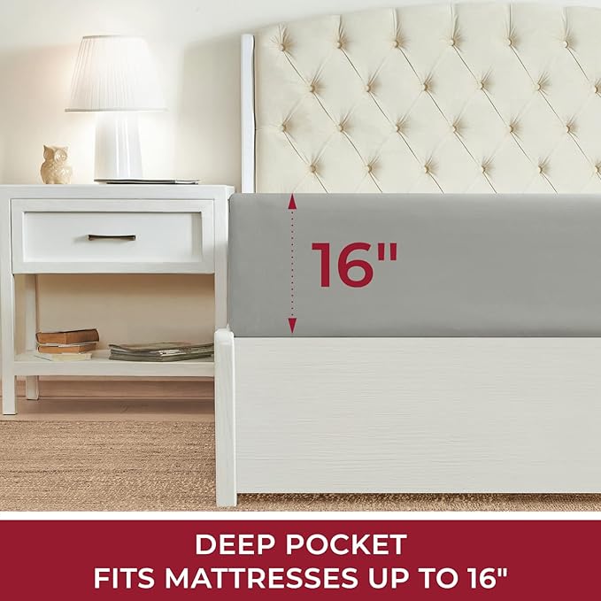Mellanni Twin Fitted Sheet - Iconic Collection Bedding Sheets with up to 16 inch Deep Pocket - Soft & Cooling - Fade & Stain Resistant - 1 PC (Twin, Light Gray)