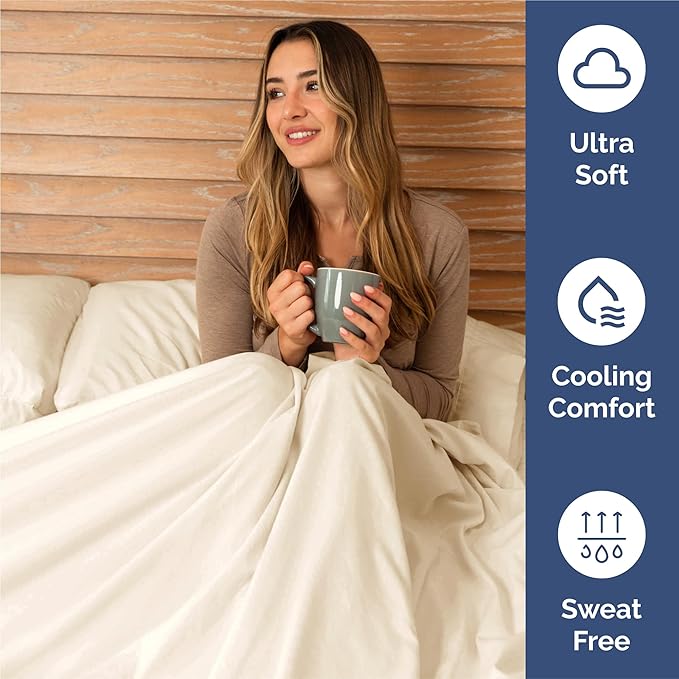 Twin 4 Piece Sheet Set - Comfy Breathable & Cooling - Ultra-Soft Hotel Luxury Bedding Set with 8-16 Inch Deep Pockets - 1 Flat & 1 Fitted Sheet & 2 Pillowcases - Wrinkle Free & Easy Care - Off White