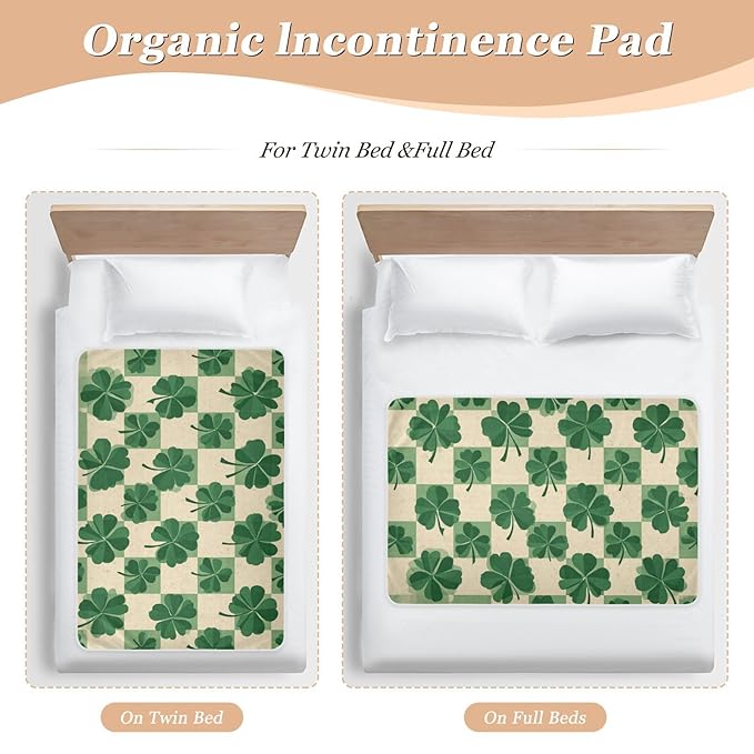 Waterproof Bed Pad Reusable Changing Pad Toddler Mattress Protector Large Pee Pad Baby Diaper Pad Soft Washable Liner Vintage Checkered Green Clovers