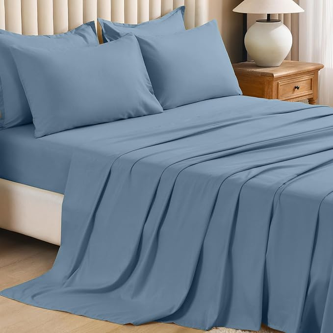 Litanika Comforter Full Size Set Grayish Blue - 7 Pieces Bed in a Bag Full Bedding Comforter Sets, Plain Lightweight Bed Set with Comforter, Sheets, Pillowcases & Shams