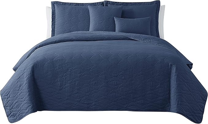 Hearth & Harbor Quilts King Size - All Season Bedspread Coverlet Set, Pinsonic Weave Lightweight Bedding Set - 5 Piece King Quilt Set with Pillow Shams, Ellipse - Navy