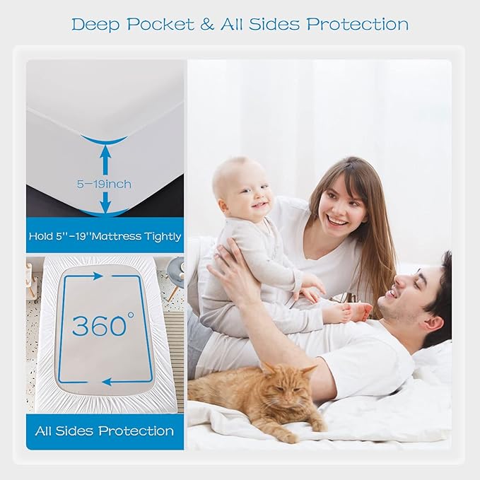 GRT 2 Pack Twin Mattress Protector Waterproof, Breathable & Noiseless Waterproof Mattress Protector Fitted Deep Pocket from 5" to 19", Smooth Twin Mattress Cover Machine Washable