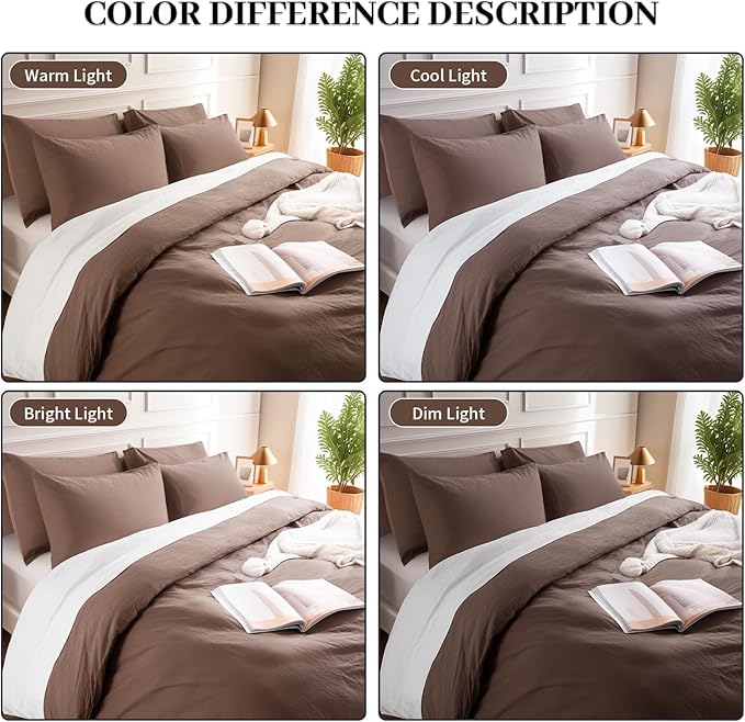 NEXHOME PRO Queen Duvet Cover Set, 100% Certified Organic Cotton with Washed Feel & Linen-Like Texture, Comfortable & Breathable, Home Bedding Set Dark Brown (No Comforter)