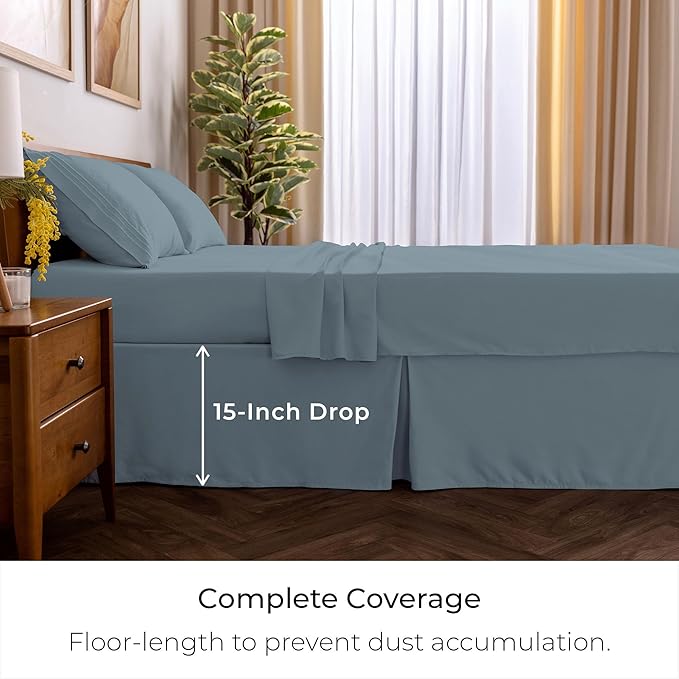 Mellanni Bed Skirt Cal King Size- Bed Skirting - 15-Inch Tailored Drop Pleated Dust Ruffle - Hotel Luxury Bedding - Wrinkle, Fade, Stain Resistant - 1 Bedskirt (Cal King, Spa Blue)