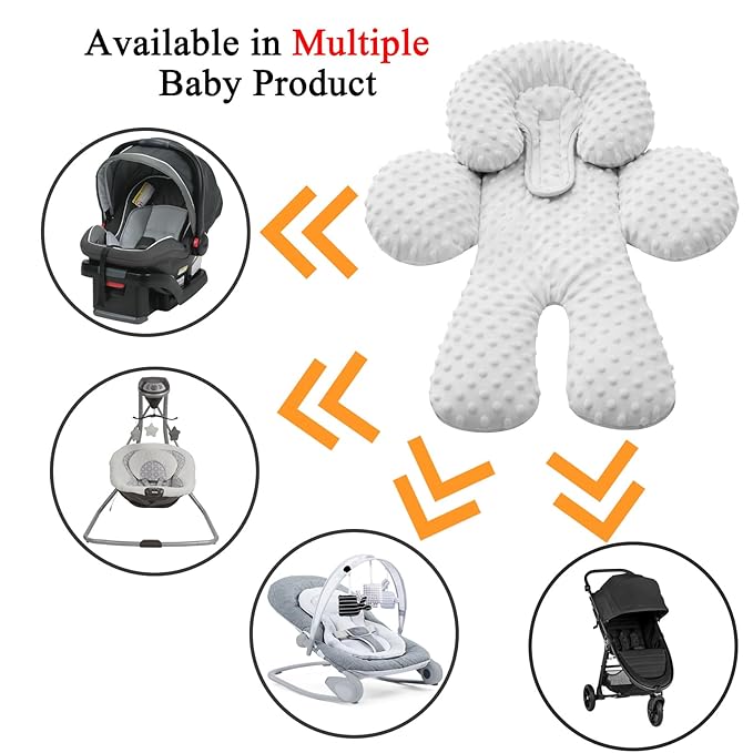 Pro Goleem Infant Car Seat Head Neck Body Support, Ultra-Soft Minky and Microfiber Newborn Car Seat Strap Pads, Perfect for Stroller, 2-in-1 Reversible, for Boys and Girls, Gray