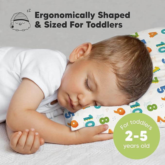 Toddler Pillow with Pillowcase - 13x18 My Little Dreamy Kids Travel Bed Pillows for Sleeping, Organic Cotton Small Pillowcase, Soft & Breathable, Machine Washable, Toddlers 2-5 years old (Dino123)